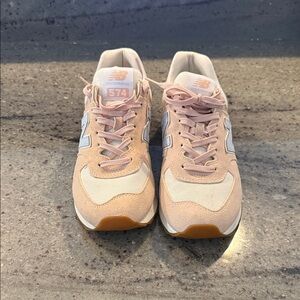 New Balance Women’s Light Pink and Cream 574 Sneakers- only worn a few times